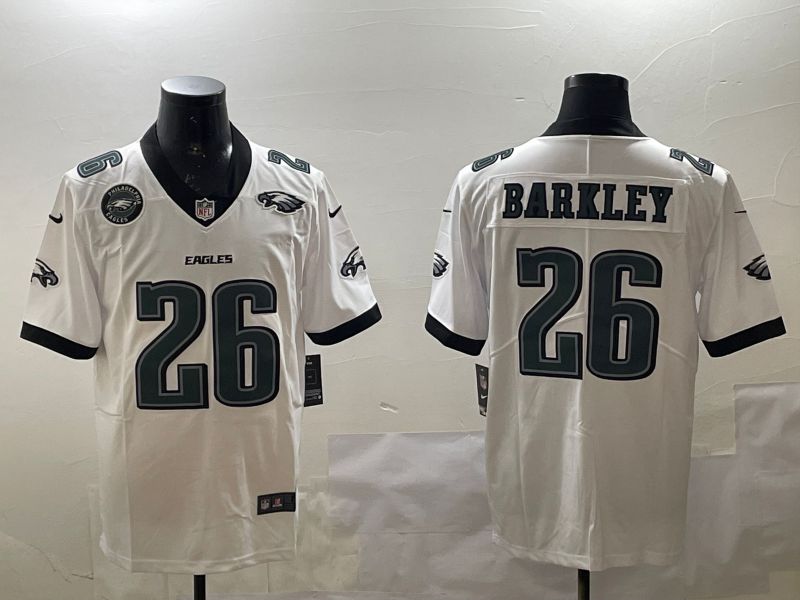 Men Philadelphia Eagles 26 Barkley White Second generations 2025 Nike Vapor Limited NFL Jersey style 6